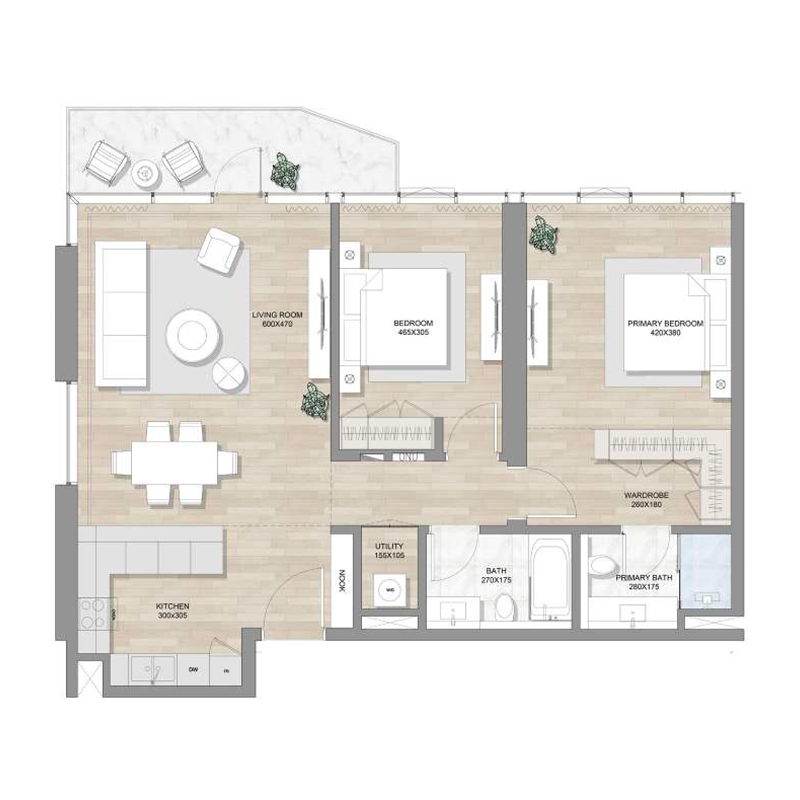 2 Bedrooms Floor Plan